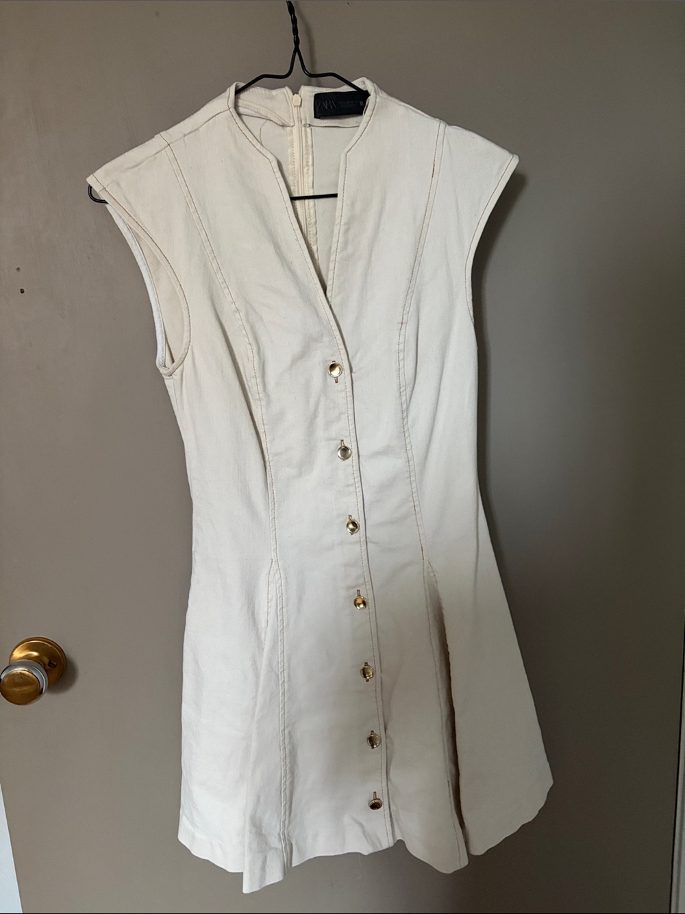 Zara Cream Sleeveless Button-Front Dress